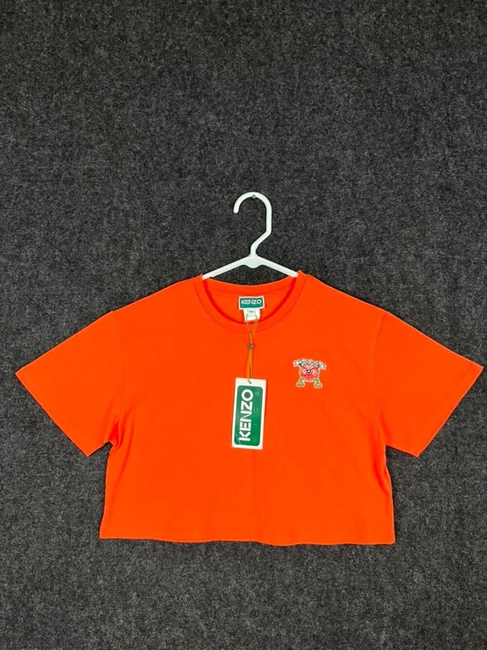 Kenzo Kids Girls Neon Orange Crop T Shirt 14A Embroidered Graphic NWT